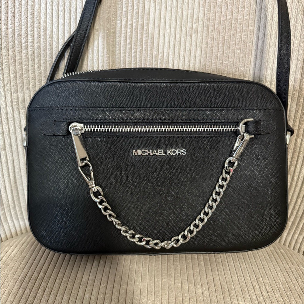 Michael Kors Black Crossbody Bag with Silver Chain